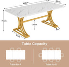 Tribesigns 63-Inch Rectangular Dining Table for 4 to 6, Modern Kitchen Table with Stylish Metal Legs, Large Dinner Tables for Dining Room, Only Table (Faux Marble White+Gold)