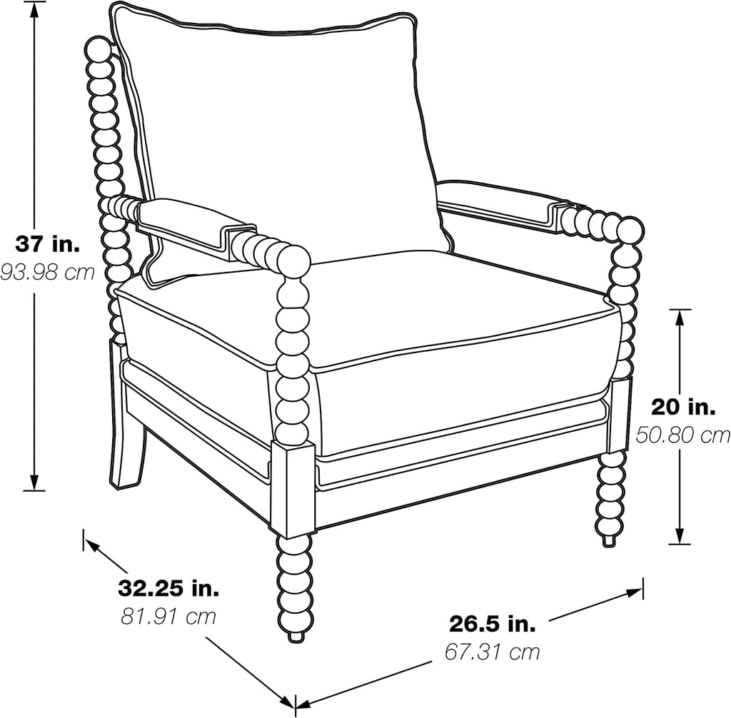 OSP Home Furnishings Kaylee Spindle Accent Chair with Antique White Wood Frame, Smoke Grey Fabric
