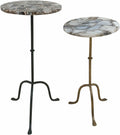 East at Main Agate Stone Cocktail and Martini Tables Set of 2 – Handcrafted Accent Tables with Polished Agate Tops, Side Tables for Living Room, Matte Black and Antique Brass Bases, 11” and 10” Sizes