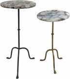 East at Main Agate Stone Cocktail and Martini Tables Set of 2 – Handcrafted Accent Tables with Polished Agate Tops, Side Tables for Living Room, Matte Black and Antique Brass Bases, 11” and 10” Sizes