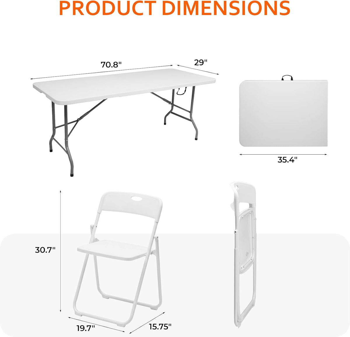 Folding Table and Chairs Set, 6 Foot Foldable Long Plastic Table with 6 Plastic Folding Chairs, Portable Set for Parties, Event, Training, Craft, Wedding, and Commercial Use