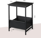 Small End Tables Set of 2, 2 Tier Side Tables with Fabric Storage Basket, Nightstands for Living Room, Bedroom, Office and Small Spaces, Black