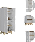 Pamplona Double Kitchen Pantry, Double Door, Four Legs, Four Shelves -Light Oak/White