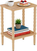 Solid Wood Side Table, Small Retro End Table, Narrow Couch Side Table with Storage Shelf, Skinny Bedside Table Nightstand for Small Space, Bedroom, Living Room, Farmhouse, No-Tool Assembly.