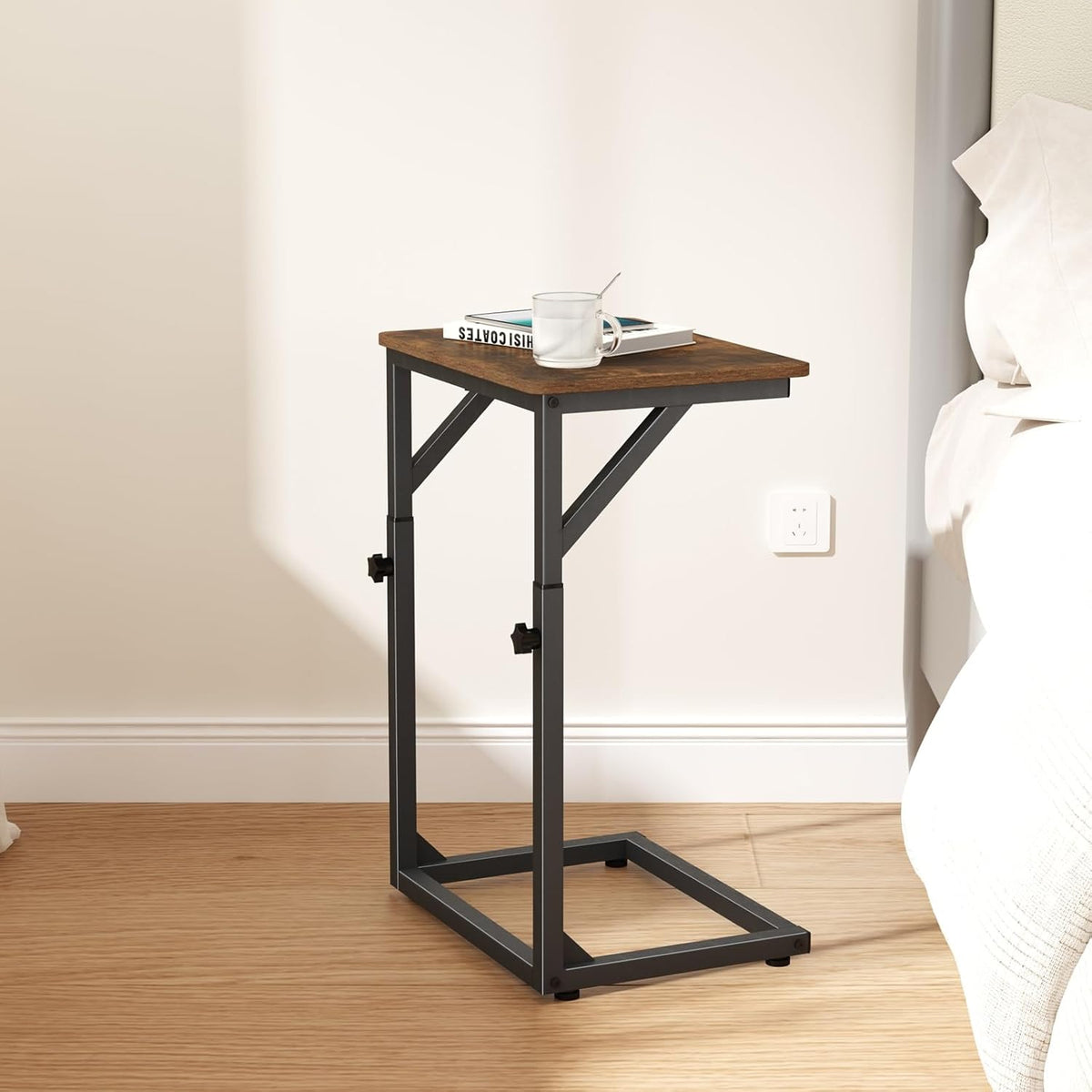 5-Level Adjustable C-Shaped End Table, Small Side Table for Couch, Sofa TV Tray Table for Living Room, Bedroom, Bedside ET-ZA-BRW1