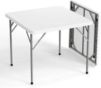 VINGLI White Card Square Table, 34 inch Foldable Legs Full Table Top, Easy to Set up and Store, Folding Portable for Game Puzzles, Gathering, Party, Dining, Indoor, Outdoor, Outside