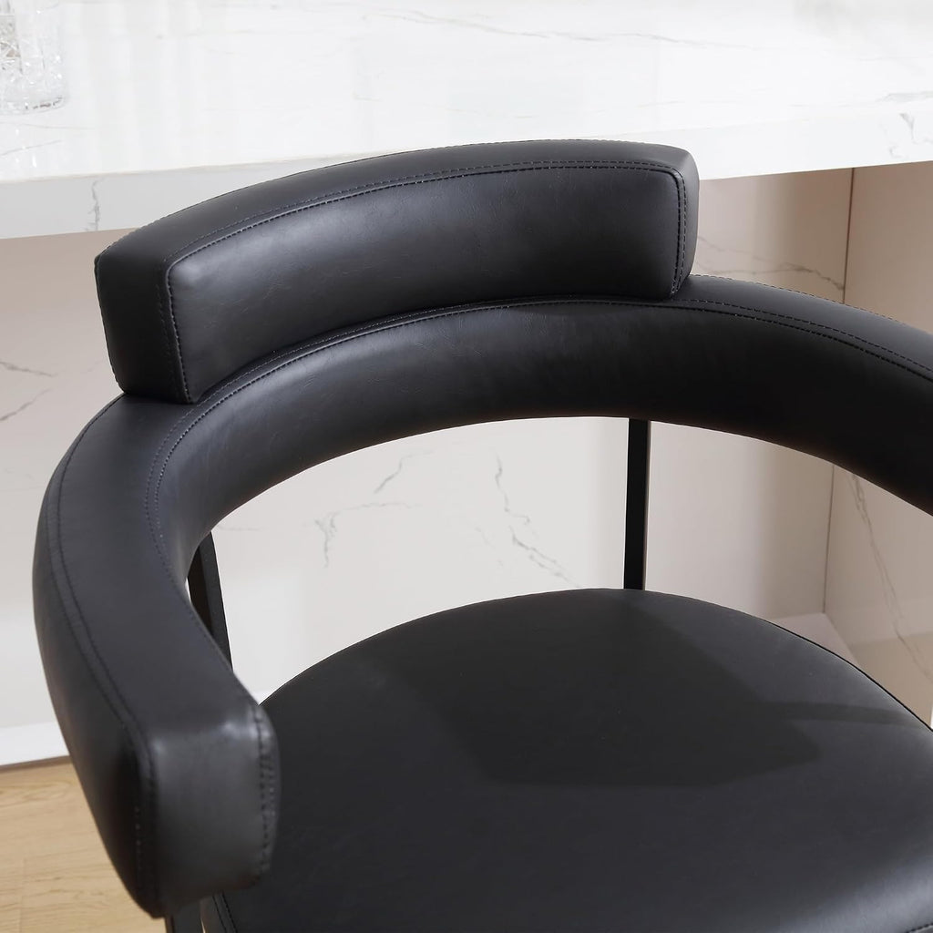 Swivel Counter Height Stools Set of 2, 26‘’ Kitchen Bar Stools with Arm Rest, Black Faux Leather Island Chairs with Metal Legs