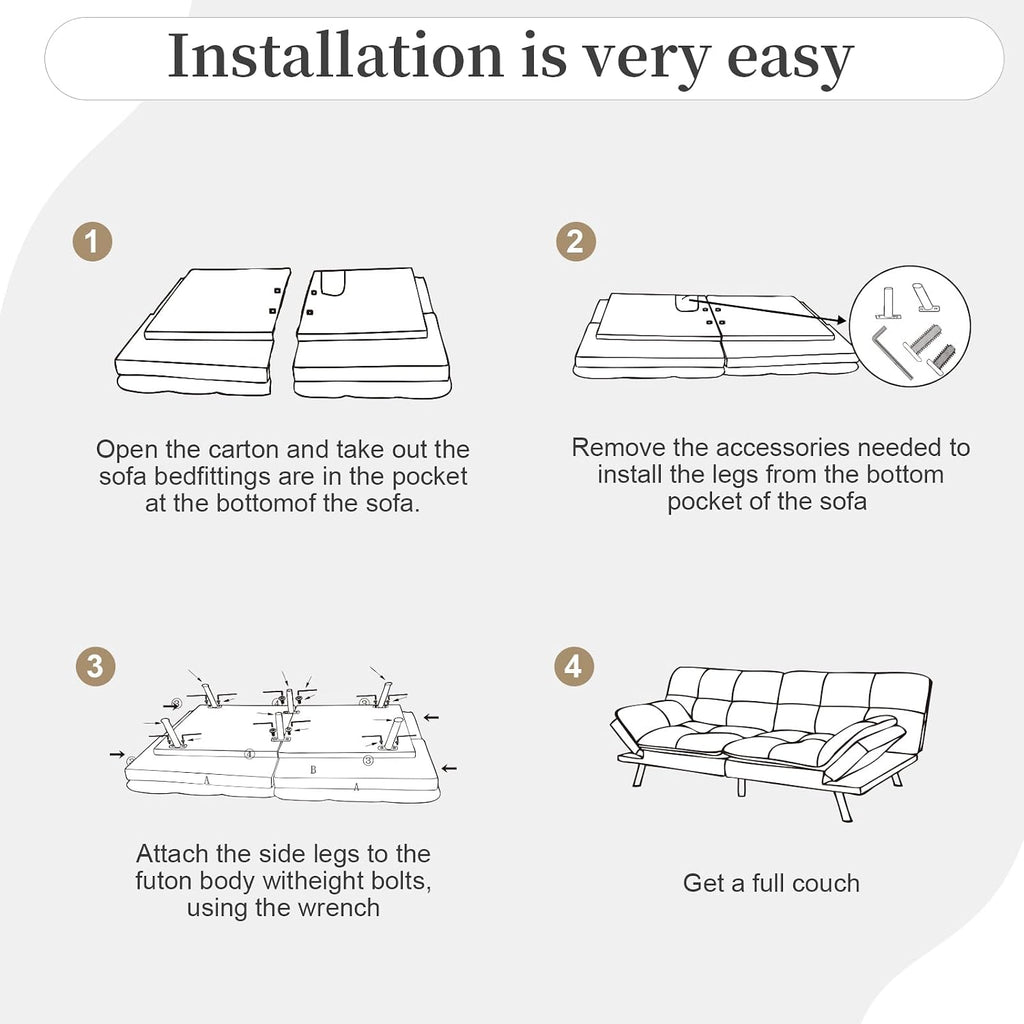 Opoiar Futon Sofa Bed Convertible Memory Foam Foldable Couch Modern Sleeper Loveseat with Adjustable Armrests&Backrests for Small Spaces Office Studio Apartment Dorm Game Room