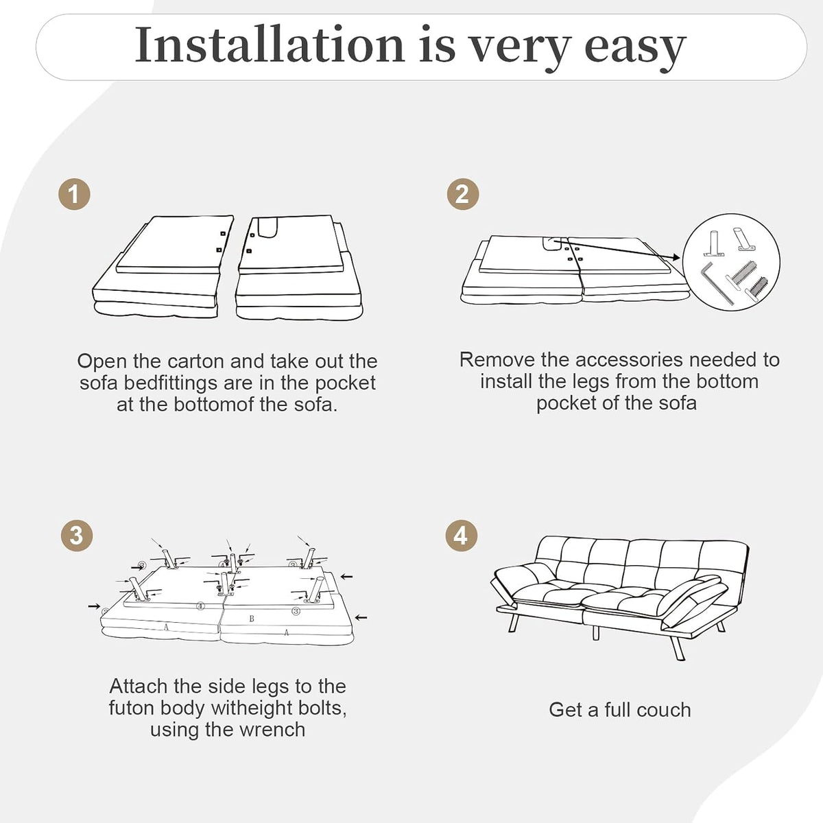 Opoiar Futon Sofa Bed Convertible Memory Foam Foldable Couch Modern Sleeper Loveseat with Adjustable Armrests&Backrests for Small Spaces Office Studio Apartment Dorm Game Room