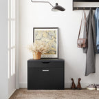 SoBuy Small Shoe Bench, Narrow Shoe Cabinet with Folding Padded Seat, Small Space Shoe Rack, Black 23.6" x 11.8" x 19.3"