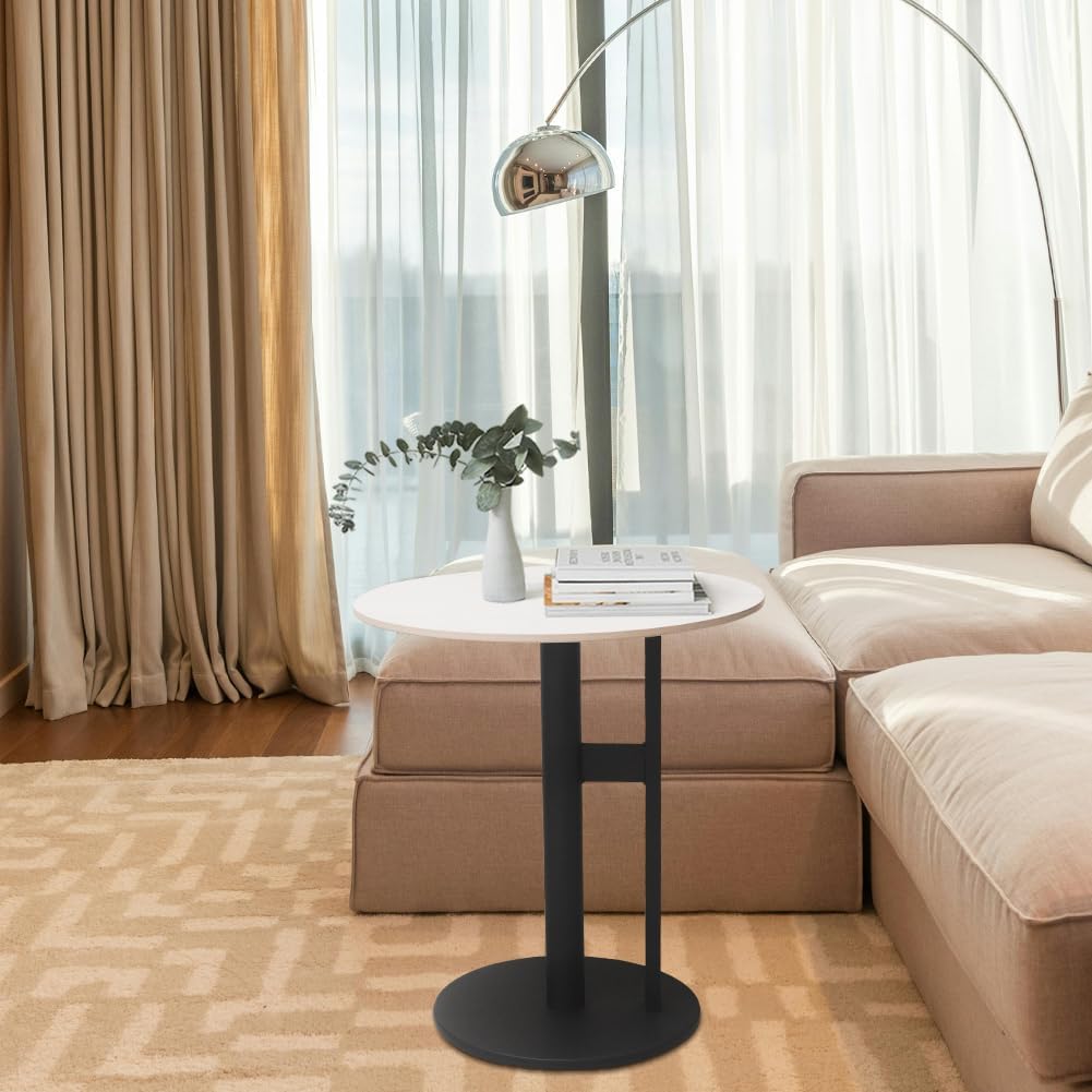 Modern Round Marble Top Side Table with Metal Base - Elegant Design for Living Room, Bedroom, Home Office