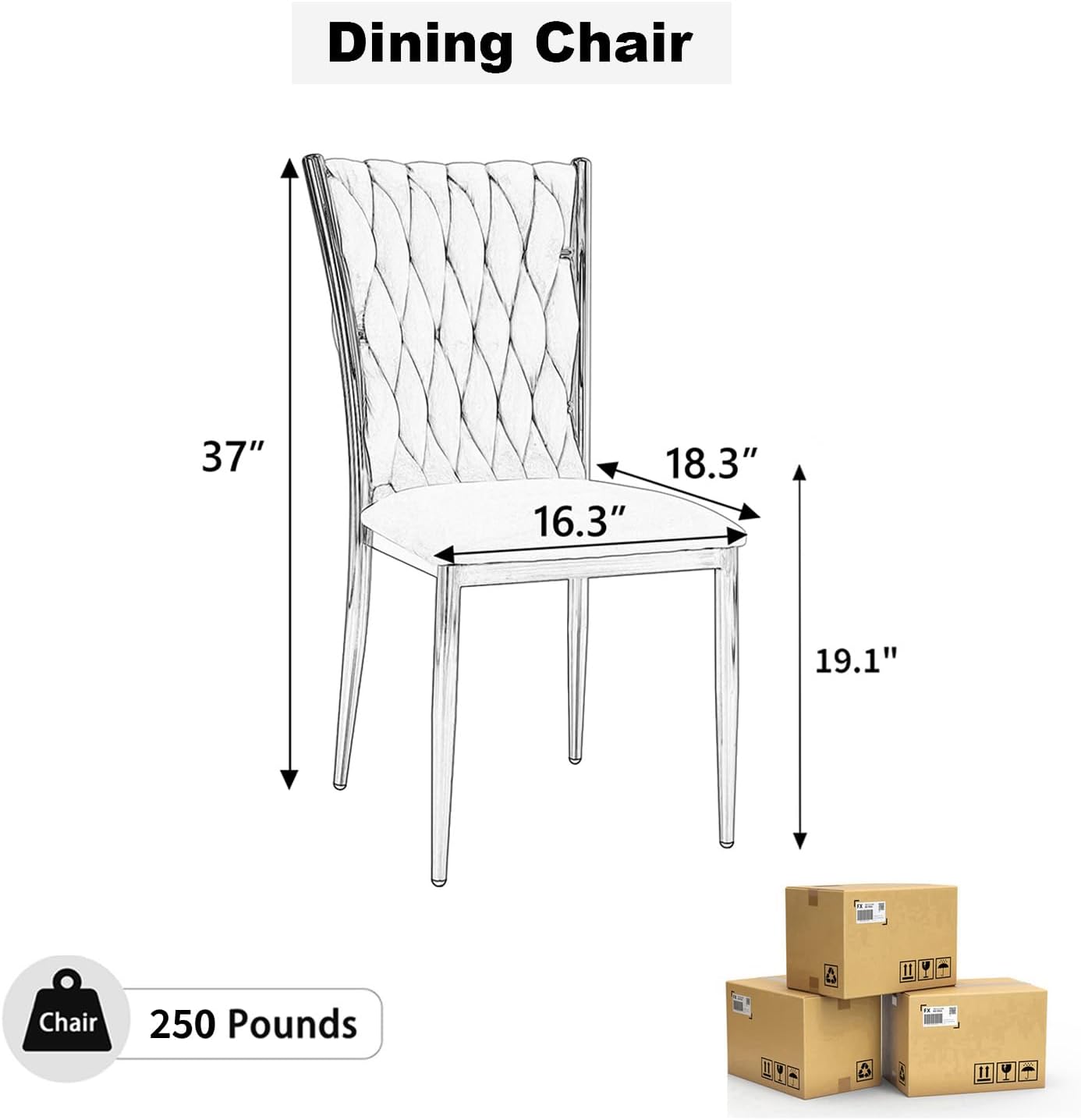Modern Dining Chairs Set of 6, Light Grey Velvet Woven Kitchen Chair with Silver Metal Legs, Upholstered Cushion & High Back Design, Mid-Century Dining Chairs for Kitchen, Living Room