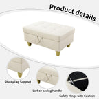 Leather Storage Ottoman Bench,33.5" Large Square Ottoman with Storage, Foot Rest Footstool Bench Coffee Table with Thick Cushion for Home Decor/Entryway/Living Room/Bedroom/Rv Car/Loft,Creamy