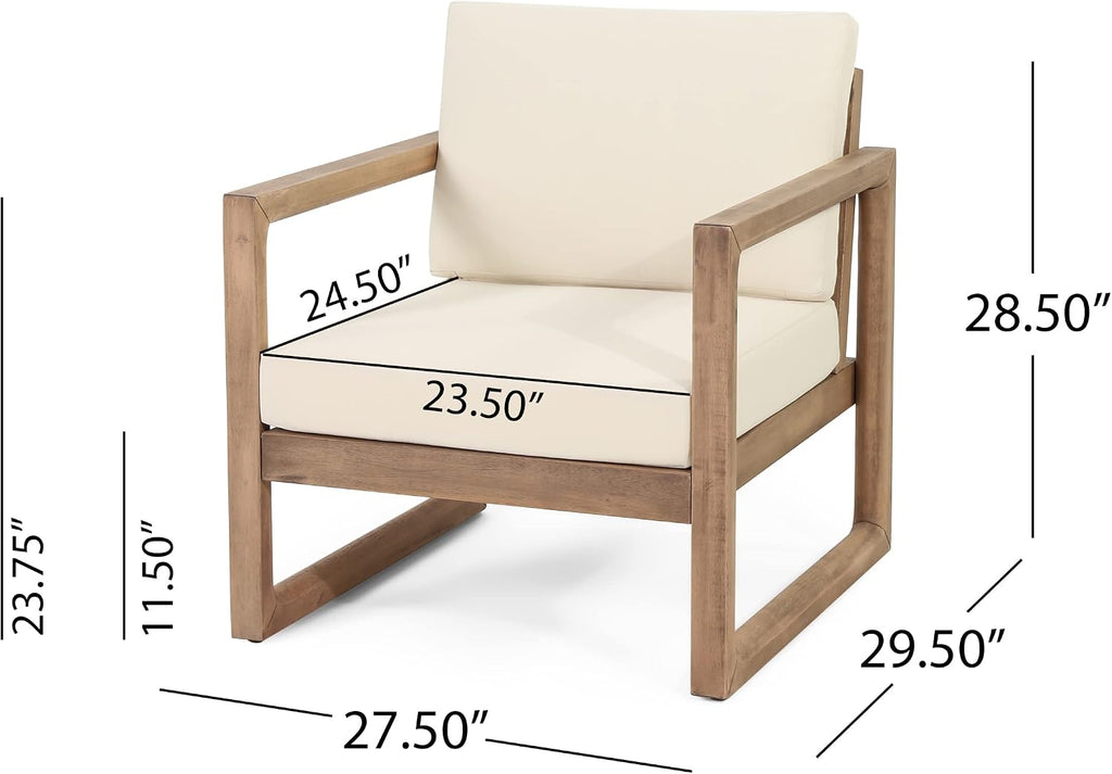 Acacia Wood Patio Club Chair Set of 2 with Water-Resistant Cushions, Outdoor Deep Seating Furniture for Garden, Porch, Backyard, Brown Wash with Beige Cushion
