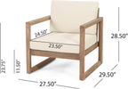 Acacia Wood Patio Club Chair Set of 2 with Water-Resistant Cushions, Outdoor Deep Seating Furniture for Garden, Porch, Backyard, Brown Wash with Beige Cushion