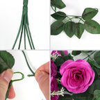 RECUTMS Artificial Hanging Rose Flower 2PCS 3.3Ft Flowers for Outdoors with 30 LED Fairy String Lights Fake Indoor Outdoor Wall Wedding (Purple)