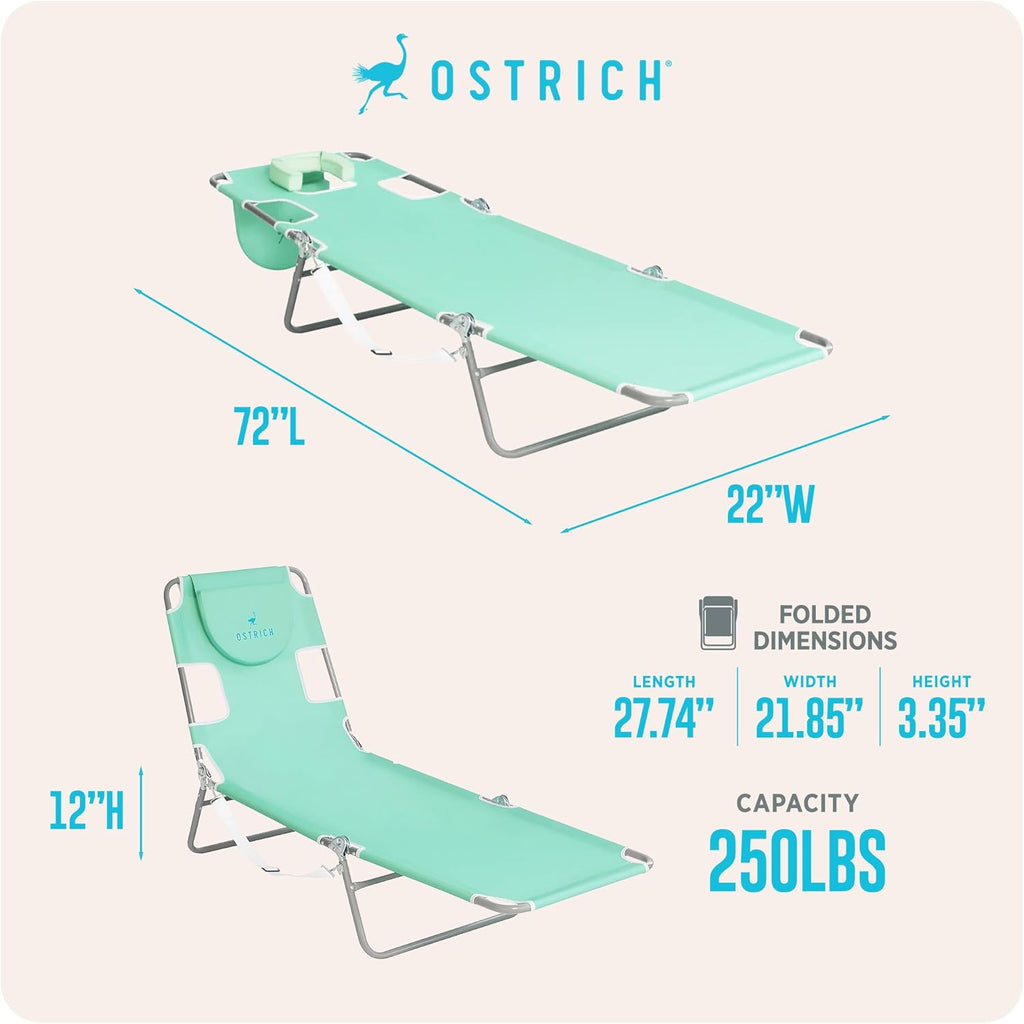 Ostrich The Original Chaise Lounge 72 x 22 Inch Portable Reclining Lounger