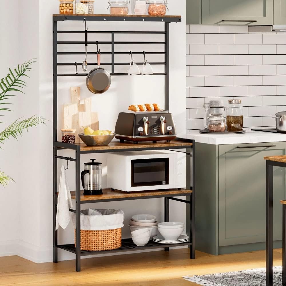 Rack With Hooks Kitchen Storage Shelf With High Display Shelves And Mesh Panel Island