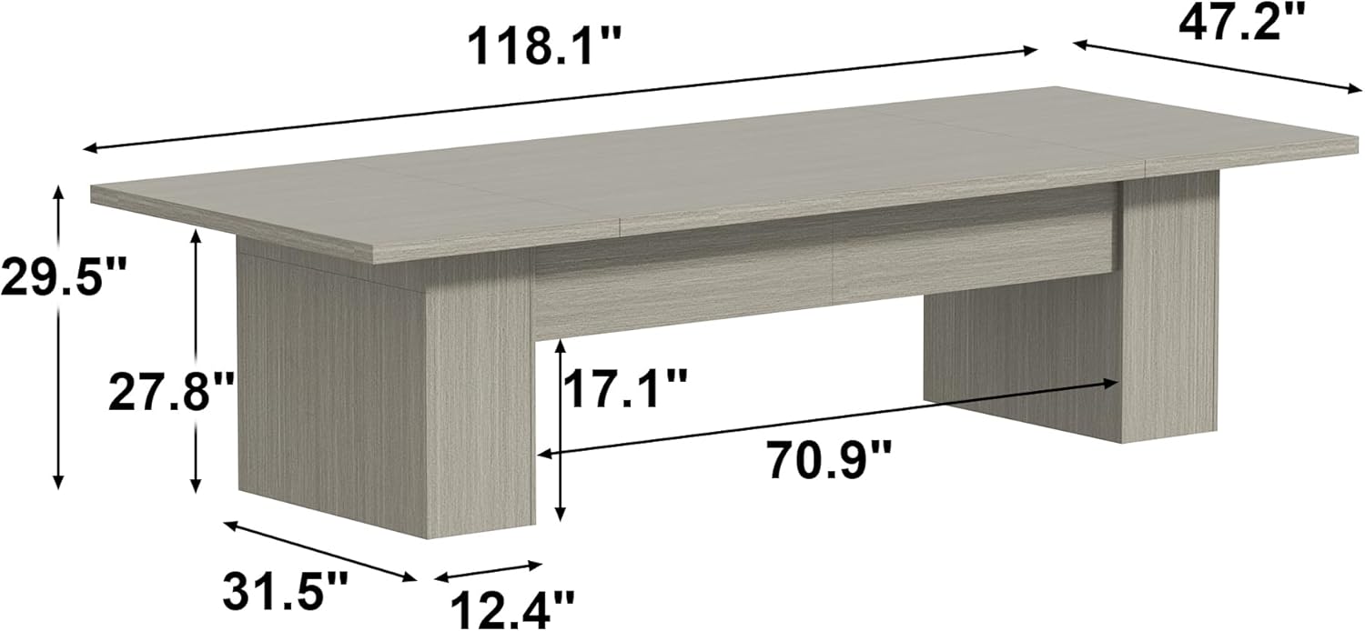 MOUMON 118 inch Kitchen Dining Table for 8-10, Wood Rectangular Kitchen Table, Large Long Dining Table with Wooden Frame, No Chairs, for Dining Room Grey (118.1”W x 47.2”D x 29.5”H)