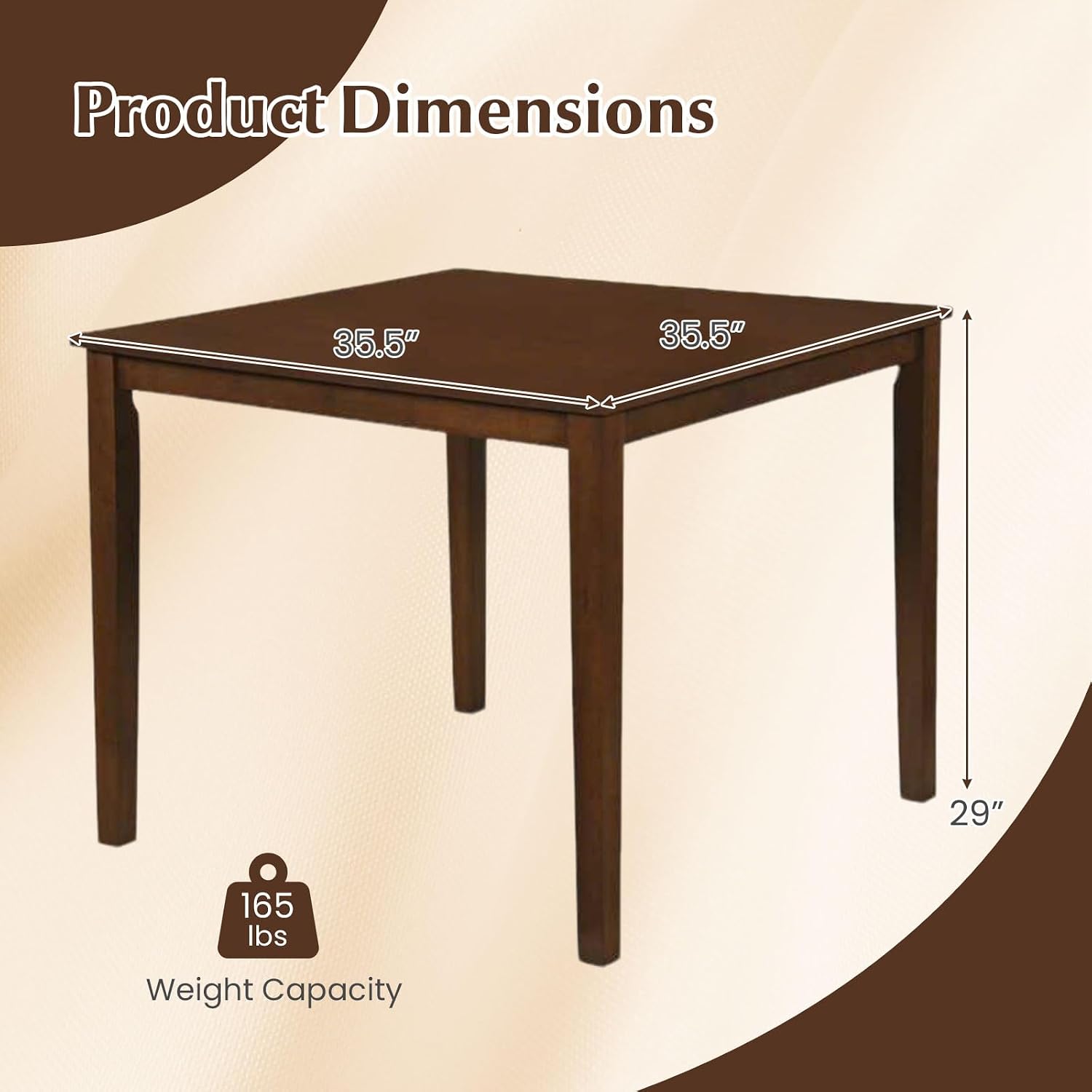 Giantex Dining Table for 4, 35.5" Square Kitchen Table with Solid Rubber Wood Legs, Wooden Dinner Table for Living Dining Room, Dinette, Home Office, Apartment, Walnut