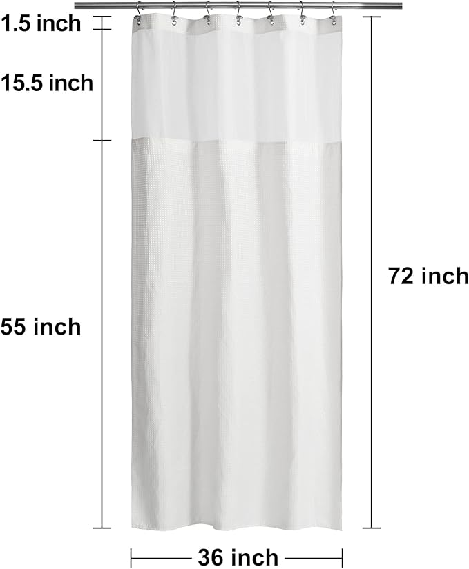 N&Y HOME Stall Waffle Weave Shower Curtain with Snap-in Fabric Liner & Hooks Set - 36" x 72" Small Shower Stall Size, Hotel Style & Mesh Top Window, Machine Washable - 36x72, White