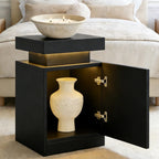 Nightstand Set of 2, Night Stands with LED Lights, Bedside Table End Side Table with Storage Cabinet for Bedroom, Black
