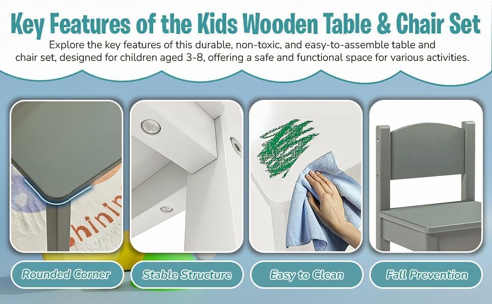 HYGRAD BUILT TO SURVIVE Kids Wooden Table and Chair Set - Stable and Sturdy Toddler Activity Table for Craft, Art - Perfect Children Gift for Livingroom, Daycare, Classroom, Playroom (White)