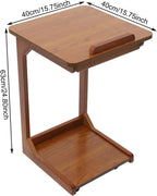 C-Shaped End Table, Couch Table with Adjustable Desktop, Small Rolling Side Table with 4 Universal Wheels for Living Room Bedroom (Walnut-Colored)