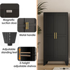 PAOFIN 47" Kitchen Pantry Cabinet, Metal Storage Cabinet with 3 Adjustable Layer Shelves, 8 Door Shelves, Buffet Sideboard for Living Room, Kitchen, Black