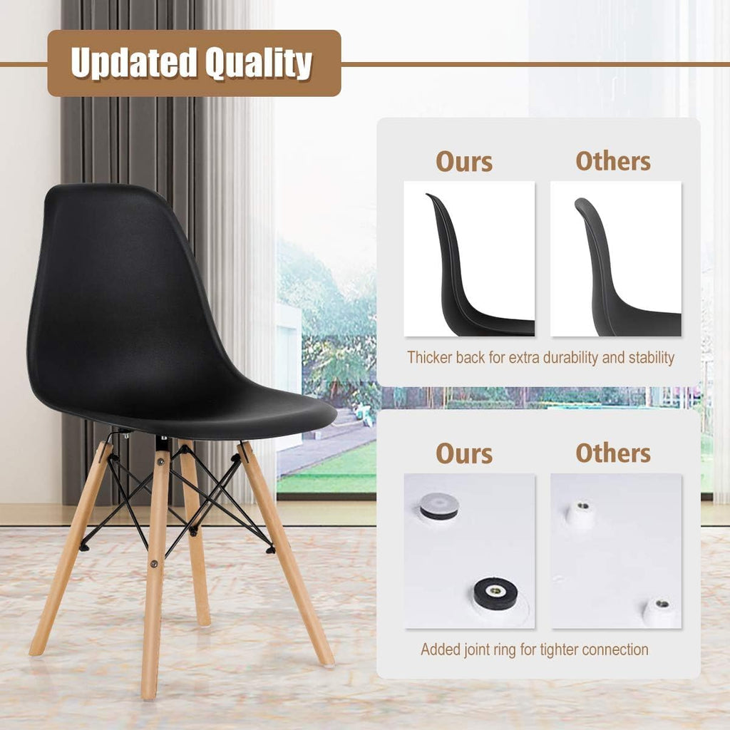 GOFLAME DSW Dining Chairs Set of 4, Shell Plastic Chairs with Wooden Legs, Modern Style Armless Chairs for Living Room Kitchen Bedroom, Kitchen Side Chairs for Dining Room, Living Room, Black