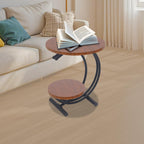 JOMCYDM 2-Tier Side Table, 2-Tier Round End Table, 55x55x60cm End Table with Storage Shelf for Living Room, Bedroom,Floor Standing (Black + Walnut Color)