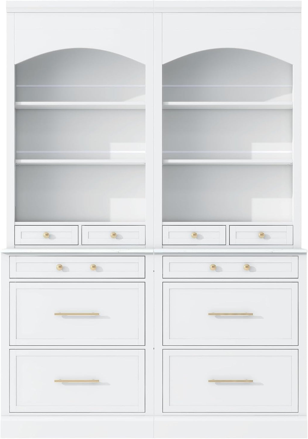 Mirightone 83.7Inch Tall Kitchen Pantry Cabinet, Corner Cabinet with 5 Storage Drawers and Adjustable Shelf, Freestanding Kitchen Pantry with Faux Marble Top, Set of 2, White