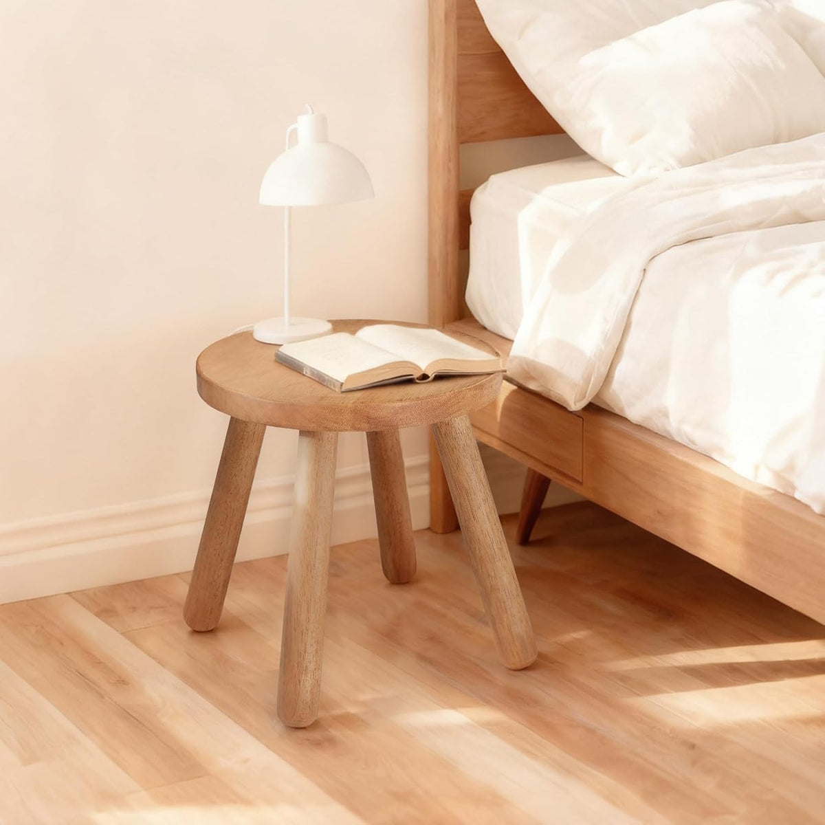 11.8" H Round Solid Wooden Stool Wood Plant Stand Woden Decorative Stool Garden Stool Portable Stand for Kitchen Bathroom Living Room Bedroom