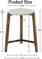 CIMOTA Round Side Table, 22.5" End Accent Table with Solid Wood Leg, White Marble Texture Tabletop, Metal Beam, Round Nightstand for Small Spaces/Living Room/Bedroom, White