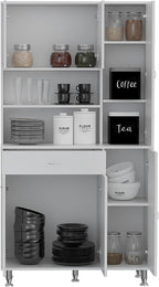 Della 90 Kitchen Pantry, One Drawer, Multiple Cabinets, Two Open Shelvess -White