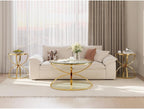 Round Coffee Table Set of 2, Gold Metal Frame with Clear Tempered Glass | Ring-Shaped Frames with Two Clear Glass Tiers for Living Room, Bedroom, or Office