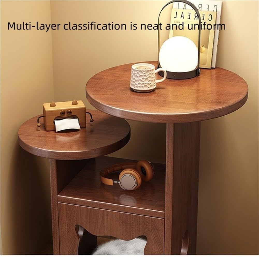 Round End Table with Cat Nest Nightstand Side Table with Storage Bedside Tables Accent Tables for Living Room Long-Lasting(Natural)