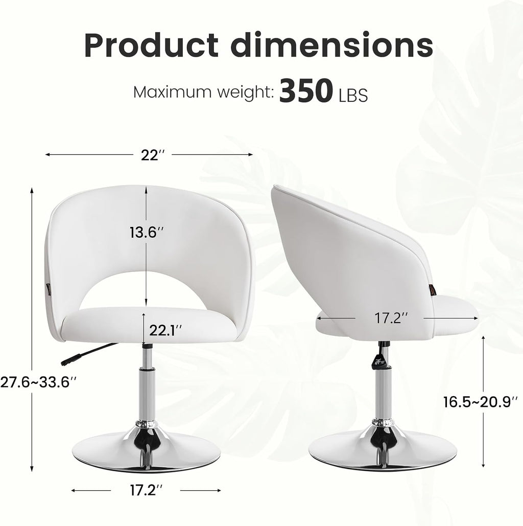 Furniliving Makeup Vanity Chair, Flexible Round-Back Accent Chair with Plated Frame, Height Adjustable Swivel Chairs for Bedroom Charming Chair, Living Room, Office, PU, White