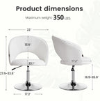 Furniliving Makeup Vanity Chair, Flexible Round-Back Accent Chair with Plated Frame, Height Adjustable Swivel Chairs for Bedroom Charming Chair, Living Room, Office, PU, White