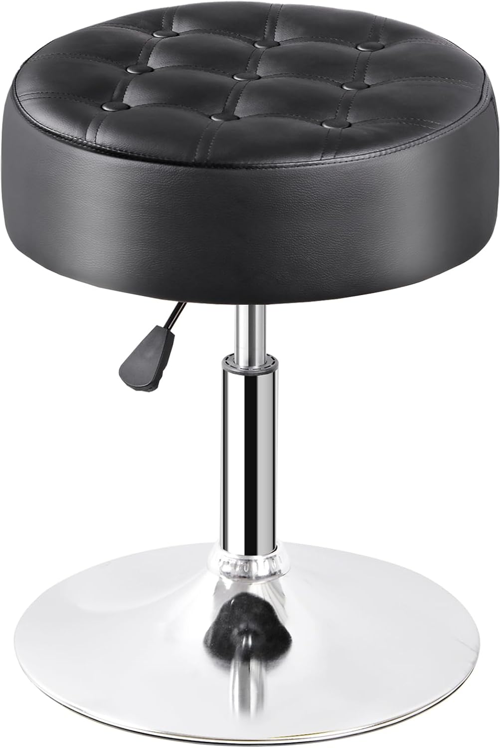 Nova Microdermabrasion Vanity Chair Stool Modern Tufted Round Ottoman Stool Swivel Makeup Chair for Bathroom Bedroom Living Room (Black)