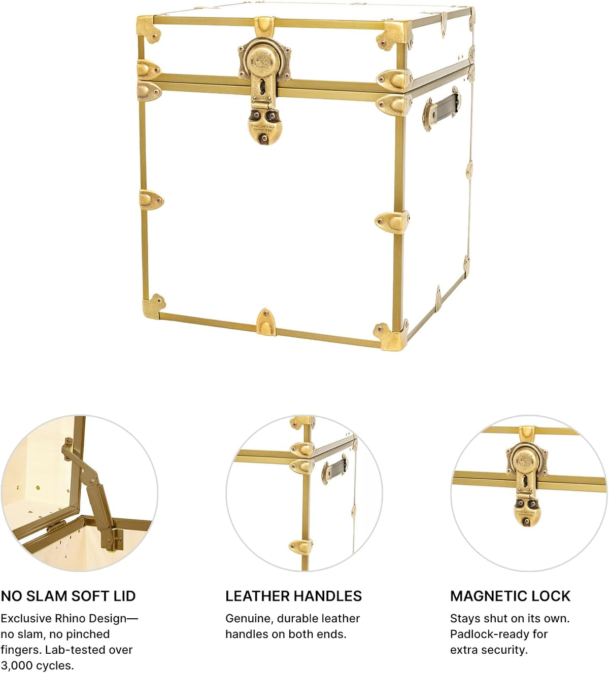 Rhino Classic College Dorm Cube Trunk, Antique Brass Storage Chest, Bench | 1500+ lb Capacity, Home Storage, Office Storage, Dorm Room, Coffee Table