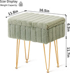 Wimarsbon Faux Mink Fur Storage Ottoman, Modern Soft Footstool, Storage Bench with Metal Legs, Vanity Seat, Fur Stool, Ottoman Coffee Table, Makeup Chair, Vanity Stools for Bedroom (Light Green) | Luxurious soft faux mink fur upholstery, Sleek golden