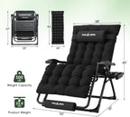 Amopatio Oversized Zero Gravity Chair XXL 33Inch Reclining Camping Lounge Chairs w/Removable Cushion&Headrest, Upgraded Lock and Footrest, Folding Patio Recliner for Indoor Outdoor, Black