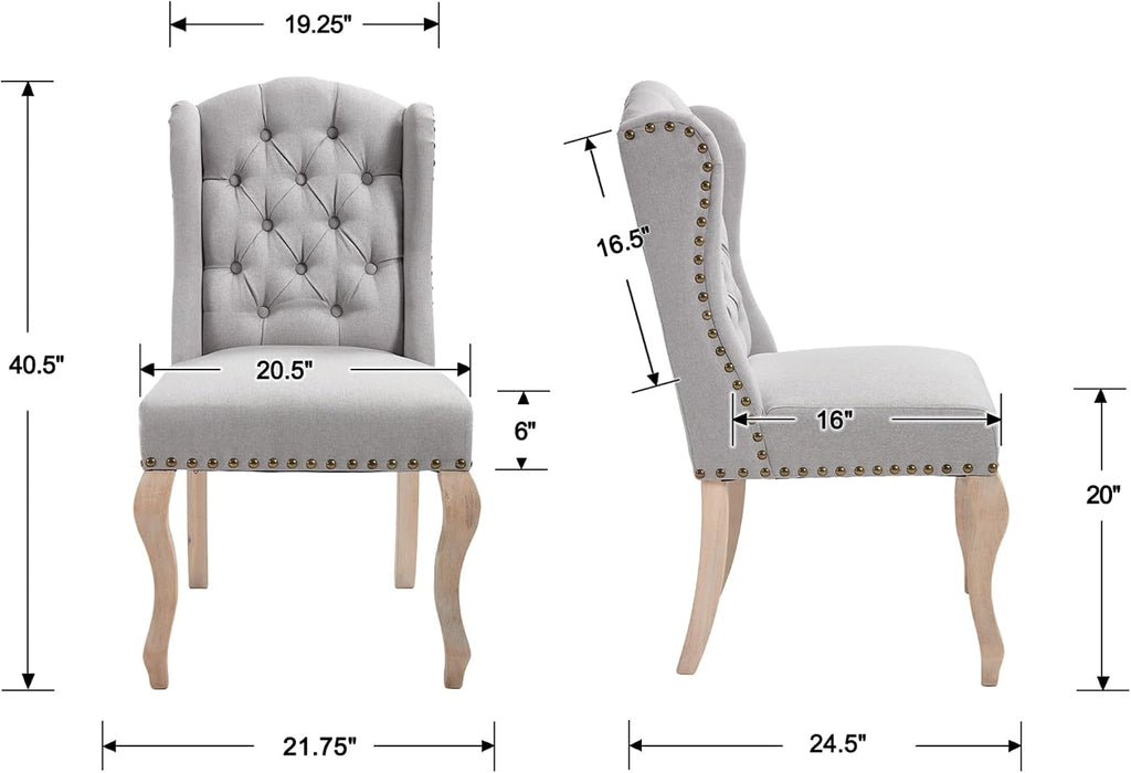 Parsons Dining Chairs Set of 2, Farmhouse High Back Chairs | Tufted Linen Upholstery, Solid Wood Legs, High Back for Kitchen & Dining Room,Grey