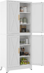 Metal 2-in-1 Combination Kitchen Pantry Cabinet, 75" Tall Farmhouse Standing Storage Cabinets, Freestanding Cupboard with 4 Doors and Adjustable Shelves for Dining Room, Bathroom and Living Room