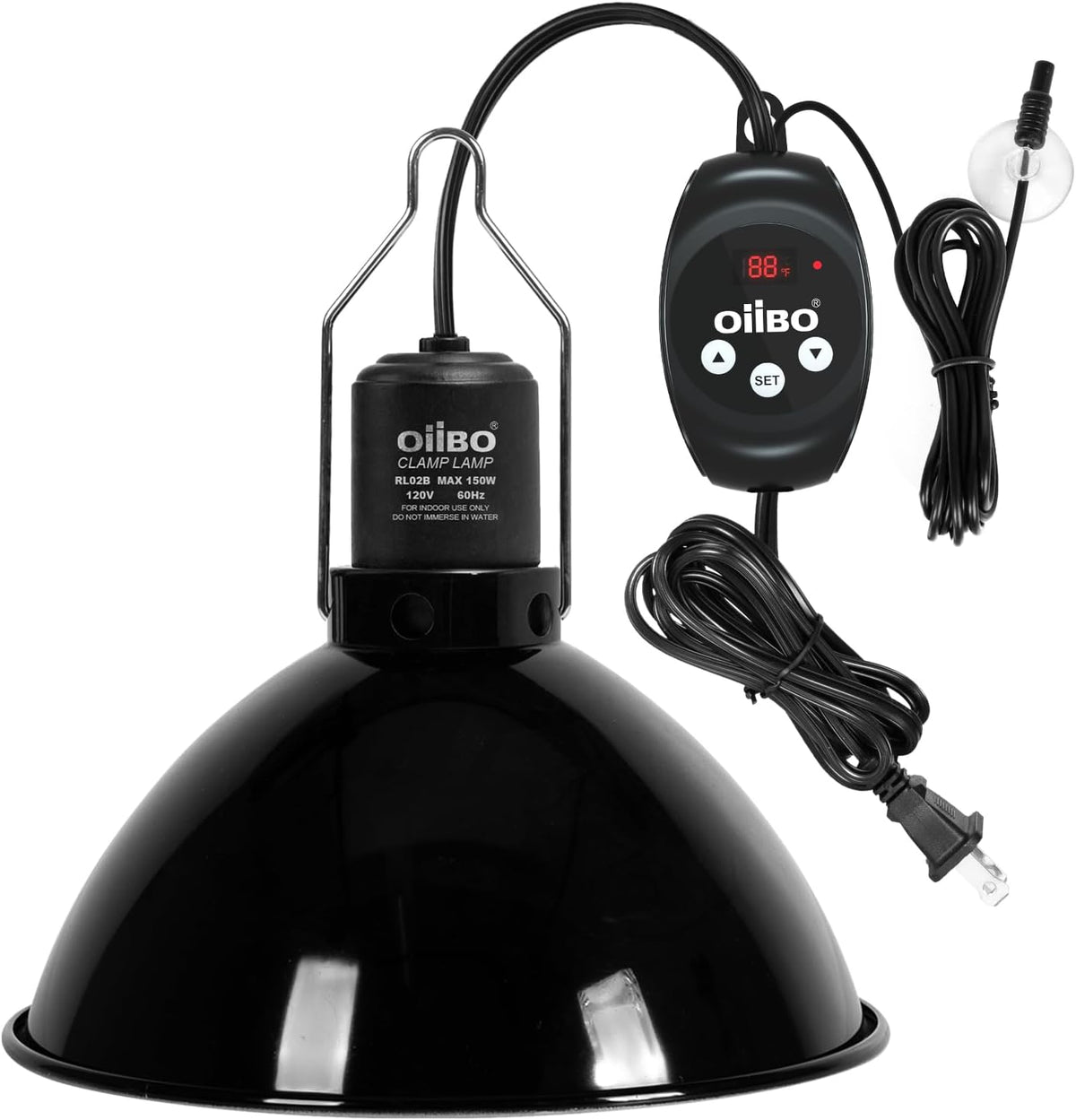 Oiibo Reptile Light Fixture with Dimming Thermostat, 8.5inch Deep Dome Reptile Lamp Fixture, Reptiles Heat Lamp Fixture for UVB Bulb Basking Heat Bulb, Max 150W