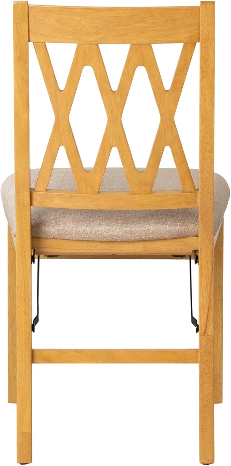 East West Furniture - PNC-OAK-03, A Solid Wood Plano Folding Dining Room Chairs with PU Leather Seat, 3-X Back Design, No Assembly Required, Set of 2, Oak Wood Finish