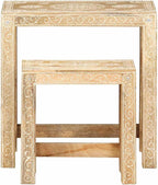 2 Piece Side Table Set Solid Mango Wood Hand-Painted Nesting Tables for Living Room Brown