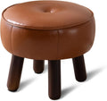 oakvivo Small Foot Stool, 13in Round Faux Leather Pouf Ottoman Foot Rest | Footstool Ottomans with Rubber Legs Under Desk, 13''L x 13''W x 10.2''H, Footrest for Couch, Living Room Bedroom, Brown