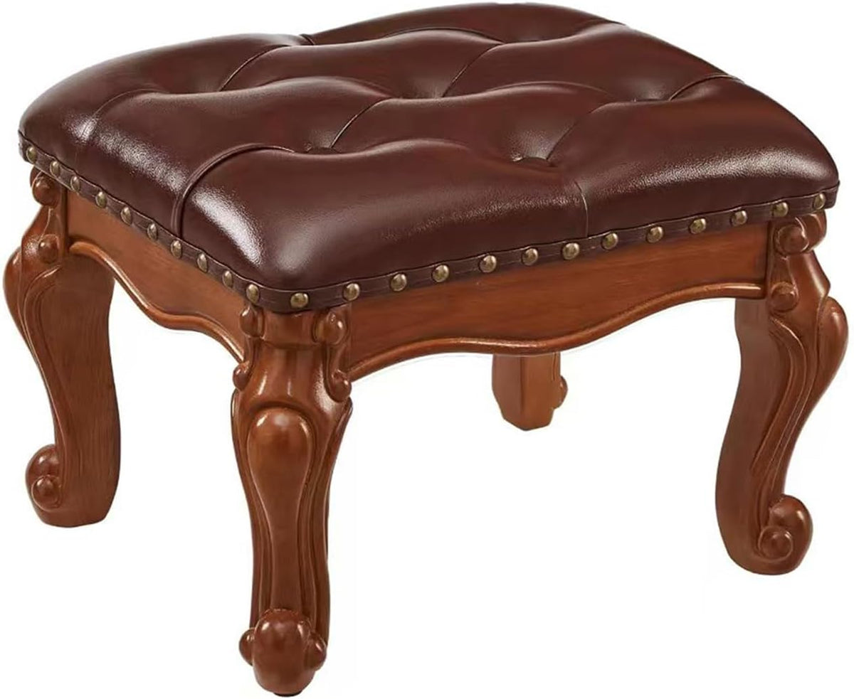Foot Stool Ottoman Foot Rest Microfiber Leather Upholstered Footstool for Sofa, Living Room, Entryway, Solid Wood Stool (Retro Brown)